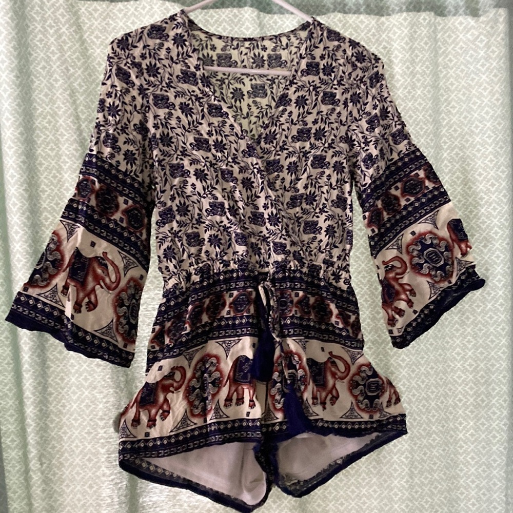 Boho Bell Sleeve Romper, Lightweight Flowy Floral